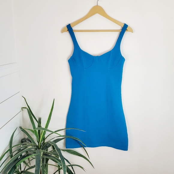 Blue Corset Bustier Mini Dress Medium Bodycon Stretch By Zara - Picture 2 of 12